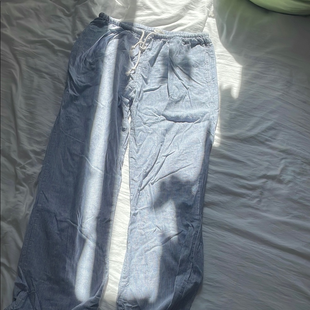 Brandy Melville Light Blue Striped Drawstring Linen Pants